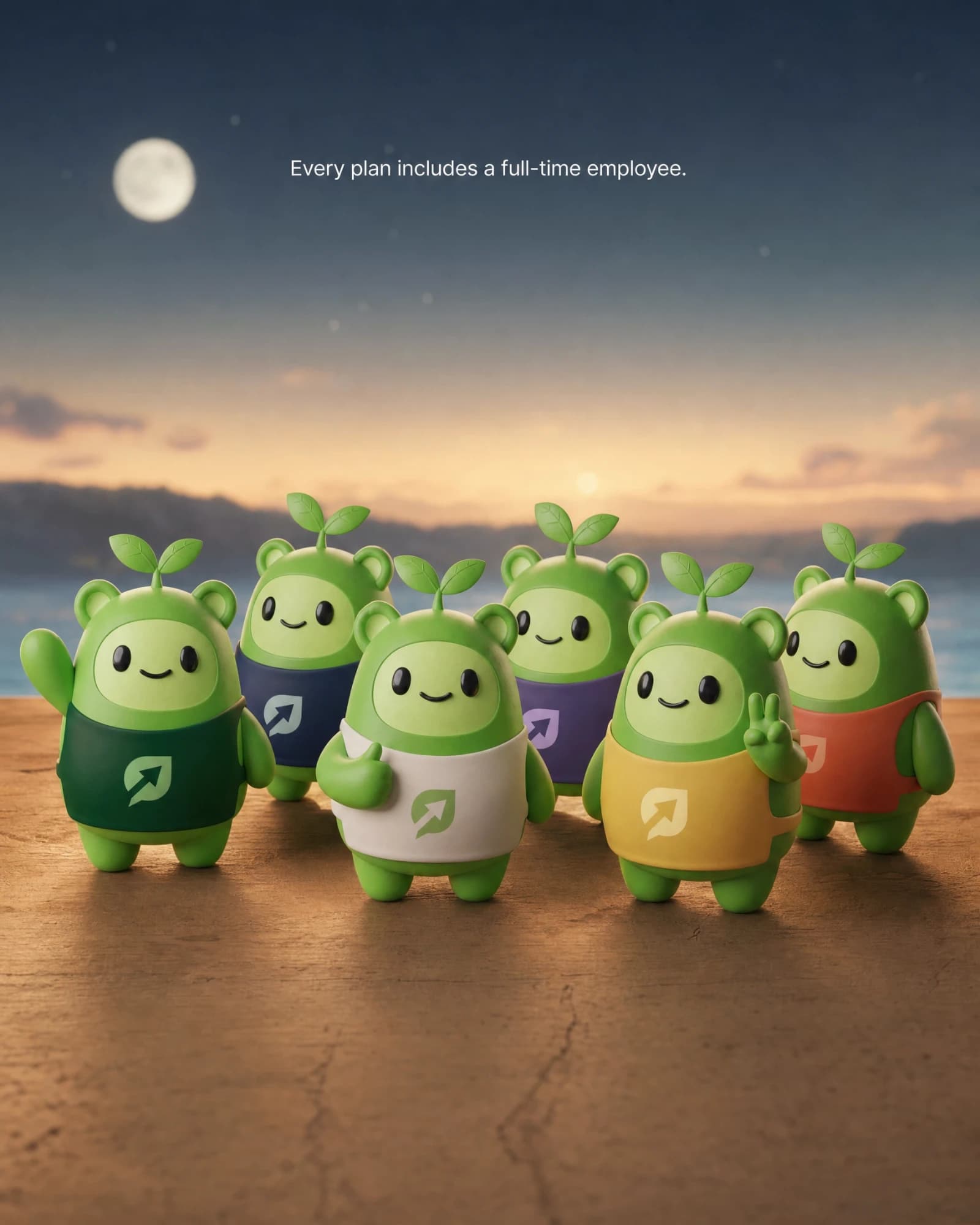 A team of Growfy mascots in coloured T-shirts